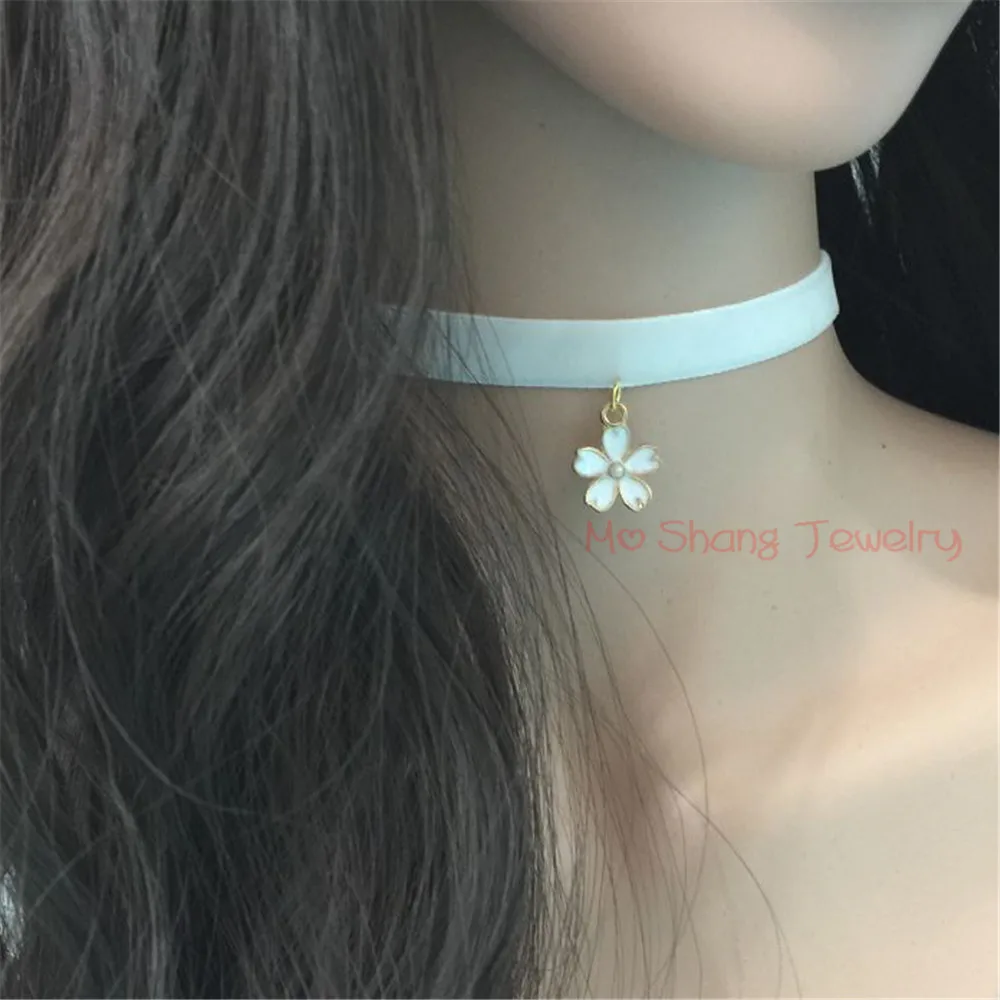 NEW Fashion Cherry Blossoms Pendant Pink Velvet Necklace Statement Sweater Choker Handmade Jewelry Wonderful Gift