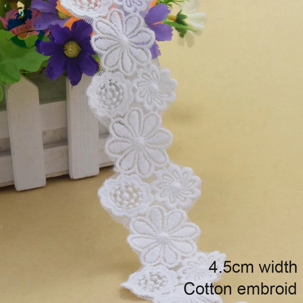 4.5cm Wide Cotton Embroidery Lace Edge Sewing Ribbon Guipure Trim Wedding Lace DIY Garment Accessories French African Lace#3929