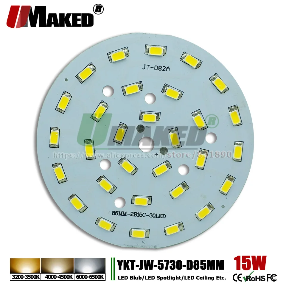 

UMAKED 15W 85mm SMD 5730 PCB LED Bulb Spotlight Downlight Light Source Installled Chips Aluminum Lamp plate Warm/Natural/White