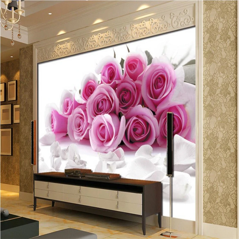 beibehang 3d Wallpaper Mural Wall Stickers Fantastic Elegant Pink Rose Bouquet TV Background Wall papel de parede wall paper