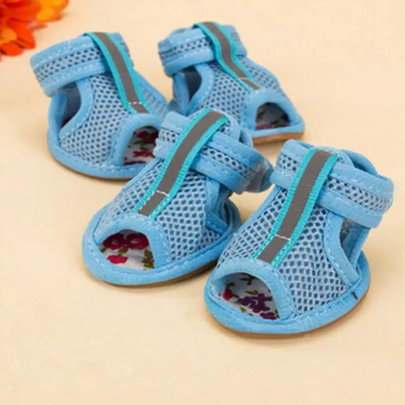 Casual Anti-Slip Small Dog Shoes For Cute Pet Shoes Summer Breathable Soft Mesh Sandals Beef Tendon Bottom Breathable Wear Shoes