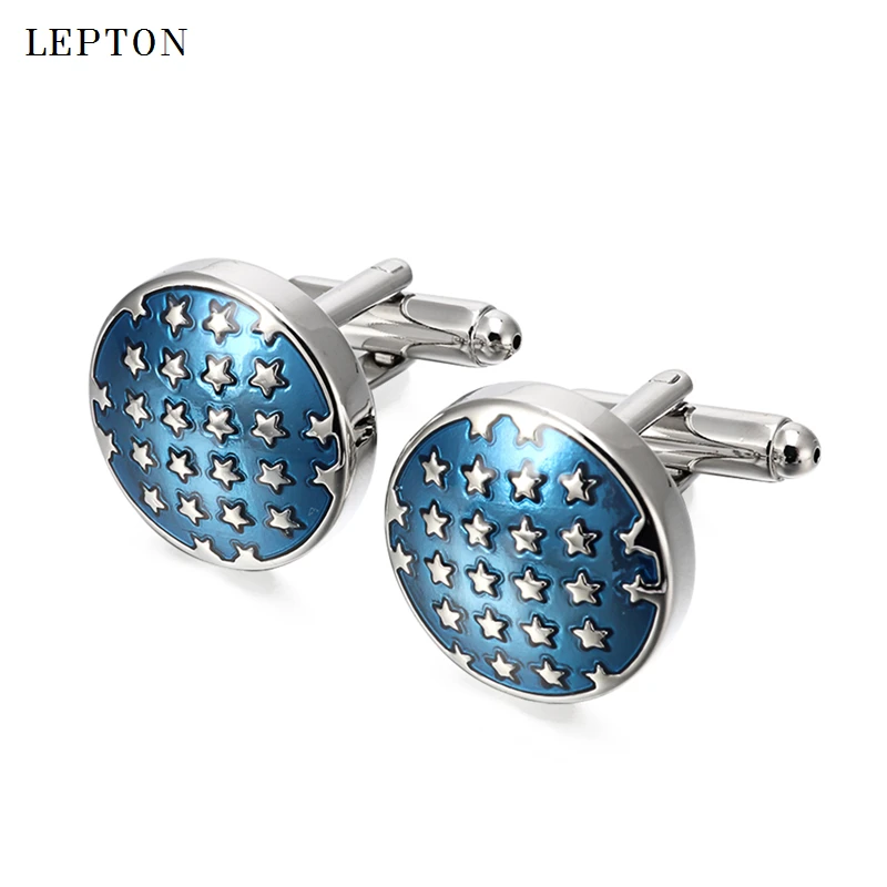 High Quality Blue Star Cufflinks Stainless Steel Round Enamel Star Cuff links for Mens Shirt Studs Gift Lawyer Relojes gemelos