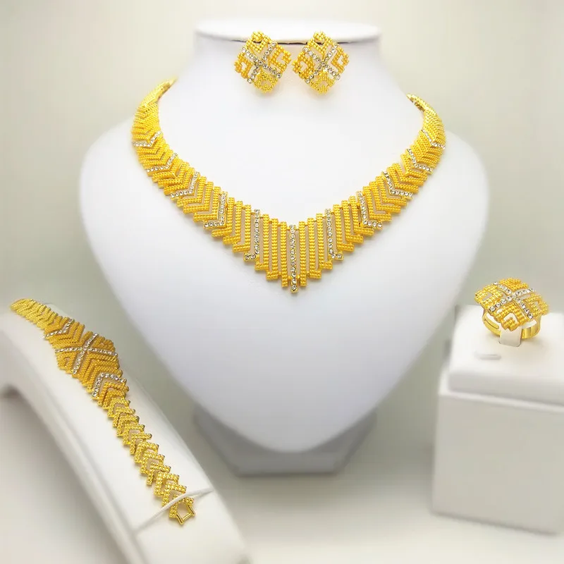 Kingdom Ma Dubai  Bridal Big Jewelry Sets Nigerian Wedding African  Necklace Bracelet Earring Ring Jewelry Set