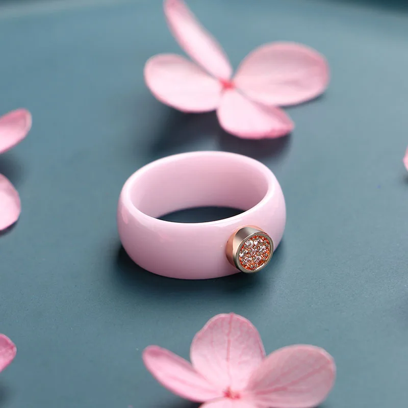 Healthy Rings for Women Genuine Ceramic Gold Rose Gold Crystal  Ring Romantic Wedding Engagement Never Lose Color Jewelry