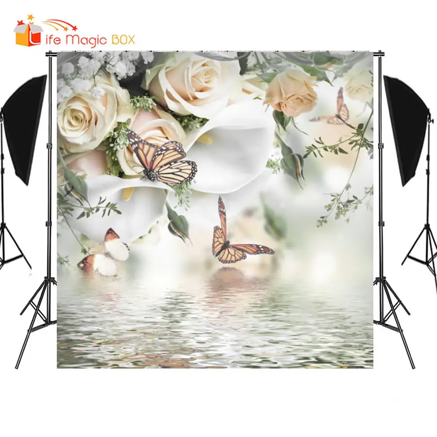 Fondo de caja mágica de vida, flor para telón de fondo de mariposa y fotografía, boda, fiesta de cumpleaños, fotomatón