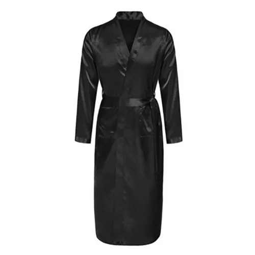 

New Black Men's Satin Rayon Robe Gown Solid Color Kimono Bath Gown Lounge Casual Male Nightgown Sleepwear Home Wear