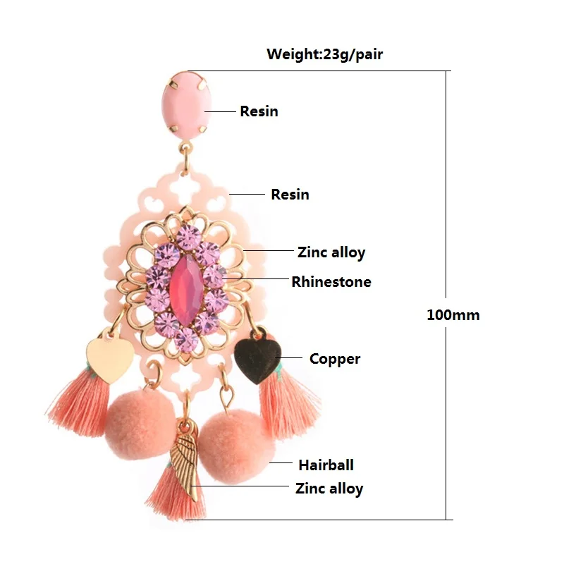 NeeFu WoFu Big Earrings Hairball Earring Long Tassel earrings Crystal Large Rhinestone Brinco Ear Oorbellen jewelry fashion gift