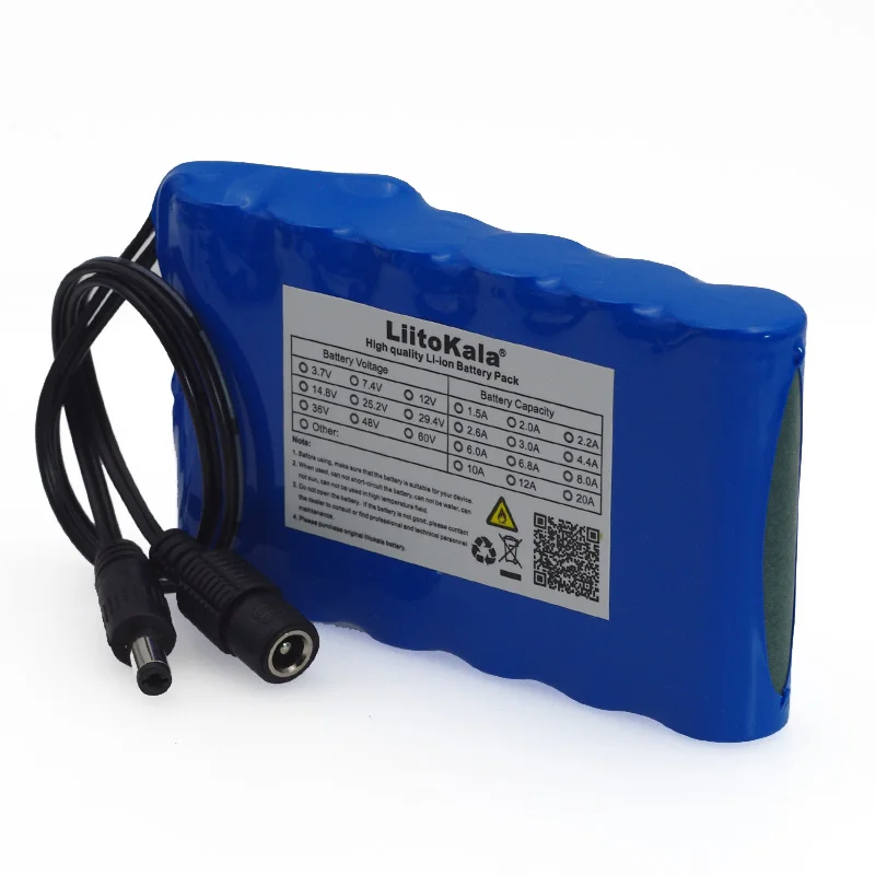 LIitoKala-Paquete de batería de iones de litio recargable, Monitor de cámara CCTV de 12 V, 6800 Mah, portátil, Super 18650, DC 12,6 V, 6.8A