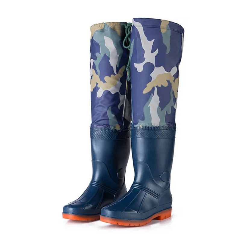 Blue Camo Fishing Waders, Unisex Multipurpose Rain Shoes, Non-Slip Water Boots, 60cm High