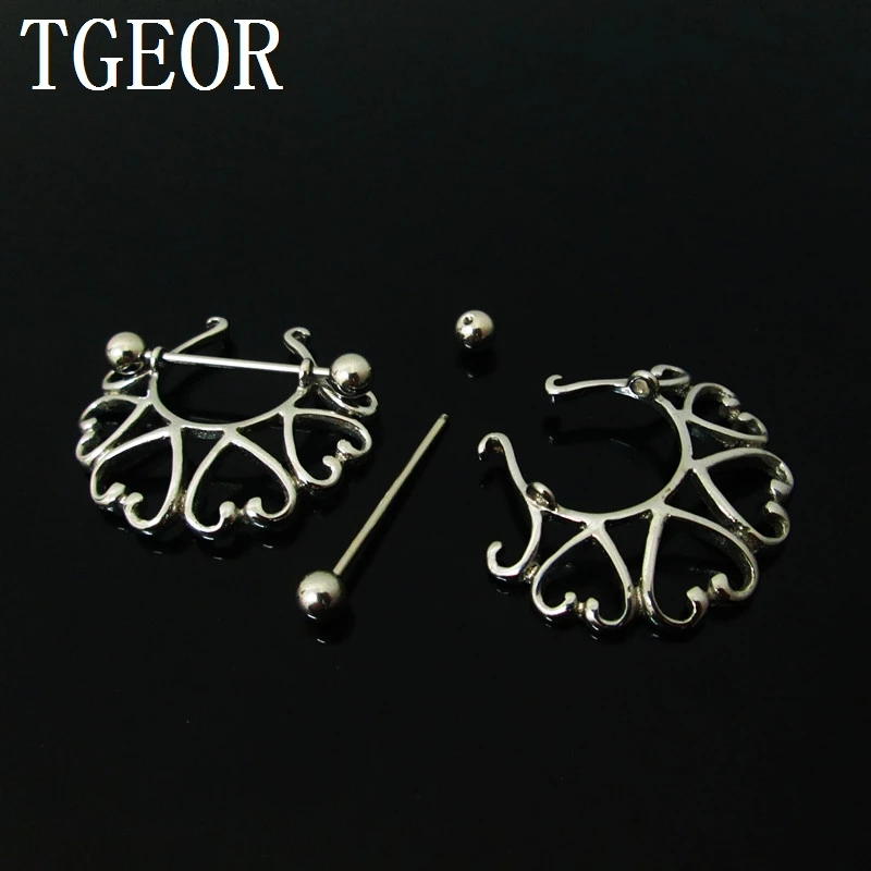 NICE wholesale piercing  1 pair stainless steel ear piercing earring 4 hearts piercing nipple ring