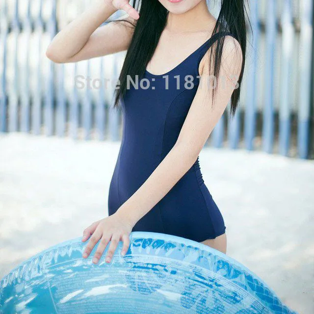Japanese school swimwear lolita Girl women student Dark blue black white Cute Anime Cosplay One-piece swimsuit sukumizu