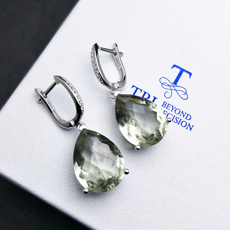 

TBJ,big natural green amethyst 14ct checkerboard cutting gemstone classic fine earring jewelry 925 sterling silver for women