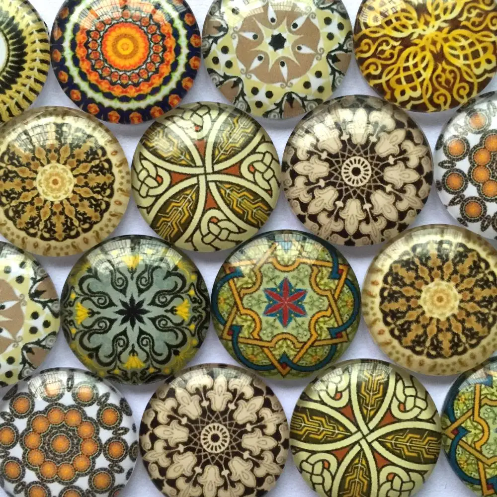 ZEROUP Round Glass Cabochon 12mm 20mm Mixed Pattern Handmade Diy Embellishments Supplies for Jewelry Clasps Craft TP-383