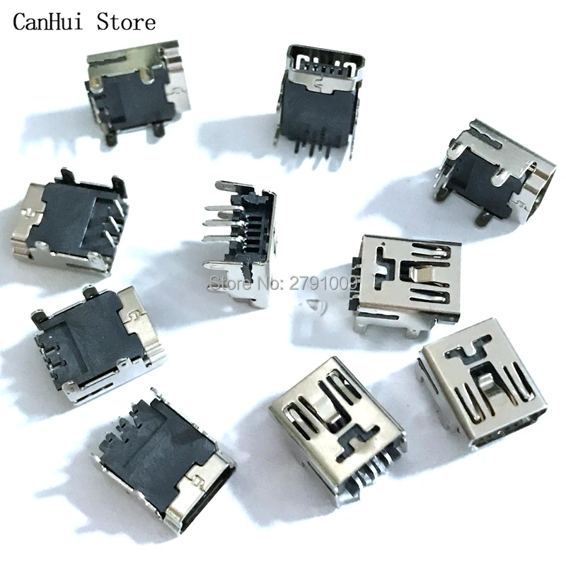 10Pcs Mini usb Connector 90 Degrees 4P Micro USB 5pin B Type Female Connector For Mobile Phone Micro USB Jack Connector 5 pin