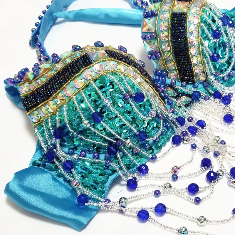 Costume de brevdu Ventre Professionnel avec Ceinture et Soutien-Gorge Perlé, Ensemble de 2 Pièces pour Carnaval de Samba