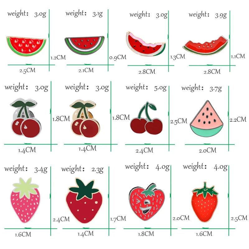 Винтажная брошь в виде фрукта, арбуза, клубника, эмалированная булавка, значок, вишня, броши для женщин, ювелирные изделия, мужские аксессуары, булавки, подарок, 30 видов