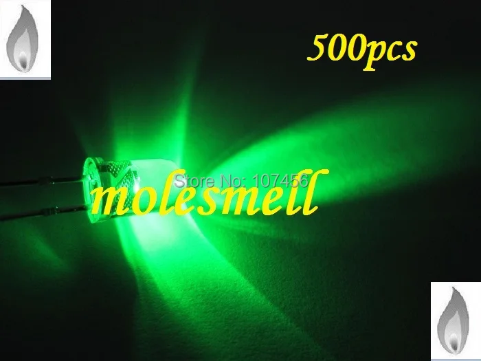 free shipping 500 x 5mm green Candle Light Flicker Ultra Bright Flickering green LED candle green Leds