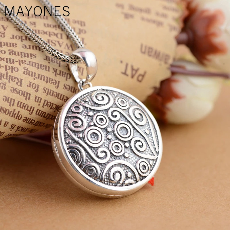 

MAYONES Real 925 Silver Round Pendant Gawu Box 100% Pure S925 Solid Thai Silver Pendants for Women Men Jewelry Making