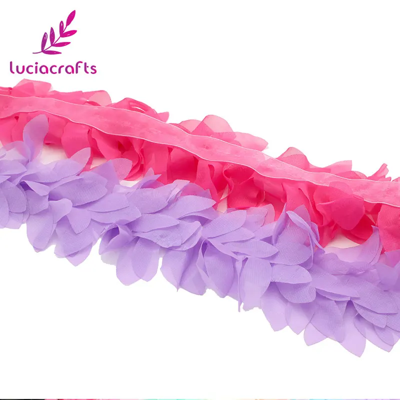 Lucia crafts 1yard 12cm Chiffon Leaves Lace Trim Fringe Ribbon Garland Wedding Party Decor DIY Sewing Accessories V0103