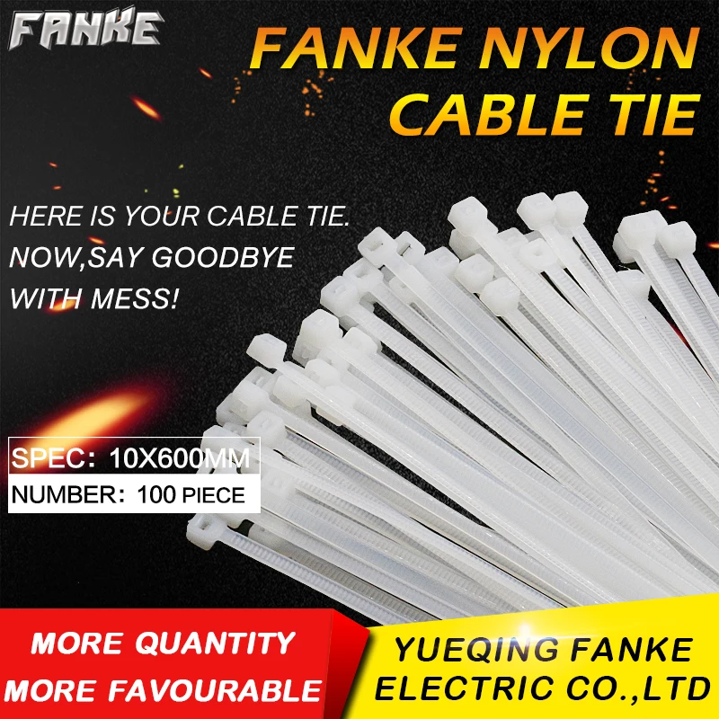 100Pcs/pack 10*600mm Width9.0mm White color National Standard Self-locking Plastic Nylon Cable zip Tie,sleeving Wire Zip Tie