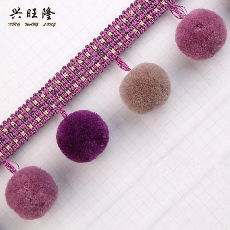 XWL 11M/Lot 6.5cm Wide Color Pompon Balls Curtain Lace Trim DIY Sewing Curtain Sofa Decorative Pompons Lace Ribbon Tassel Fringe