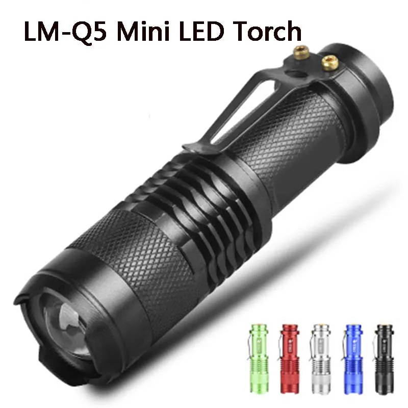 

Mini LED Flashlight 2000lm Q5 LED Torch 3 Modes Adjustable Zoom Focus Torch Lamp Penlight Waterproof portable lantern battery T6