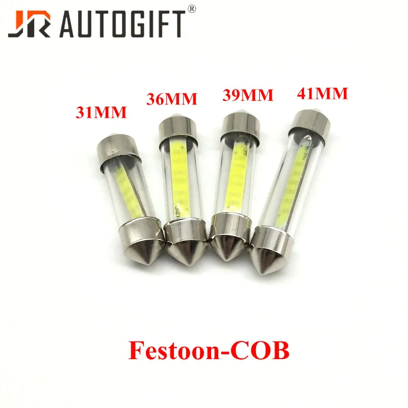 200pcs Festoon COB Dome Lights Car Interior Glass Lens case C5W 31mm 36mm 39mm 41mm 12 Chips 12chip SMD LED Pure White 6000K 12V