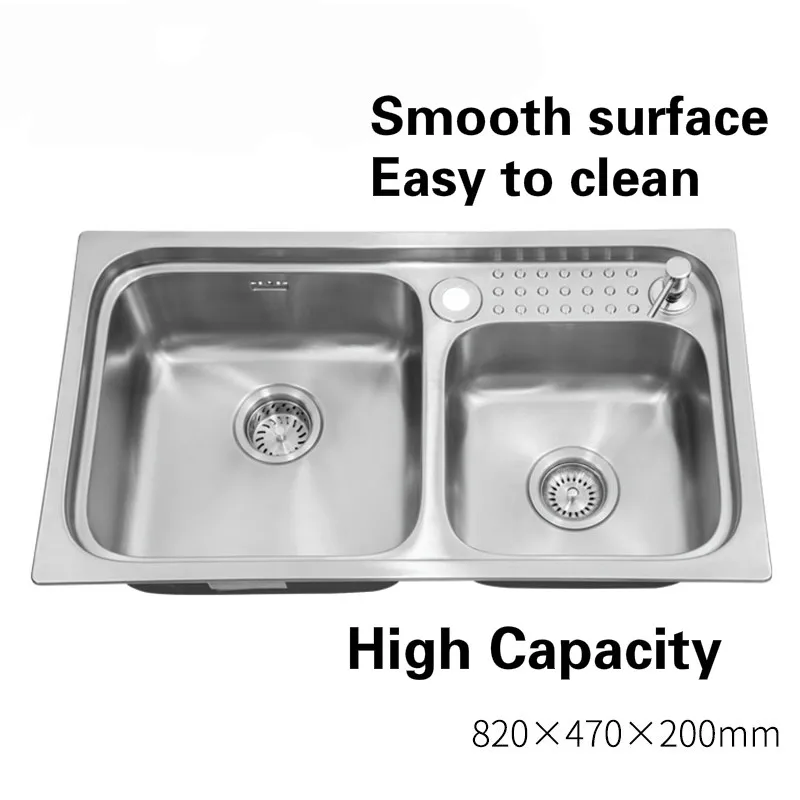 Free shipping Luxury individuality kitchen double groove sink durable 304 stainless steel high quality big hot sell 820x470 MM