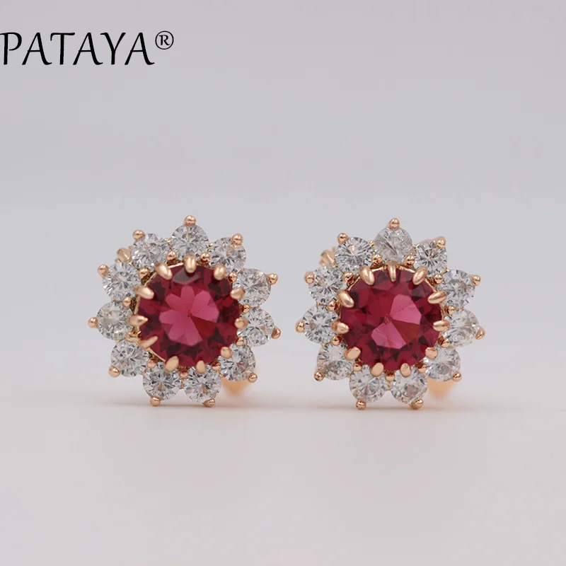 PATAYA Sunlight Big Drop Earrings 585 Rose Gold Color Green Round Natural Cubic Zirconia Earrings Luxurious Jewelry Earrings