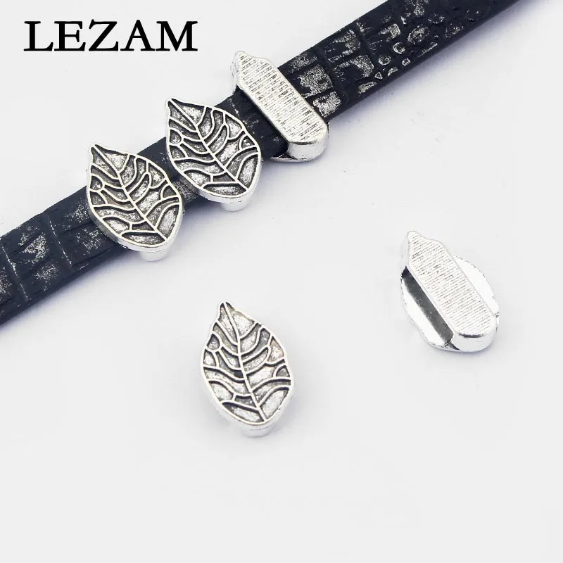 20 Pcs Antique  Leaf Tone Slider Spacer Bead For Flat Leather Bracelet Making