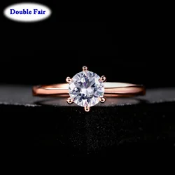 Six Claw 1 Carat Cubic Zirconia Wedding Finger Rings For Women Rose Gold Color Austrian Crystal Brand Jewelry aneis DWR014M