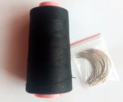 25 pcs C needle with gift 1 roll Black cotton thread weave thread hair weaving thread