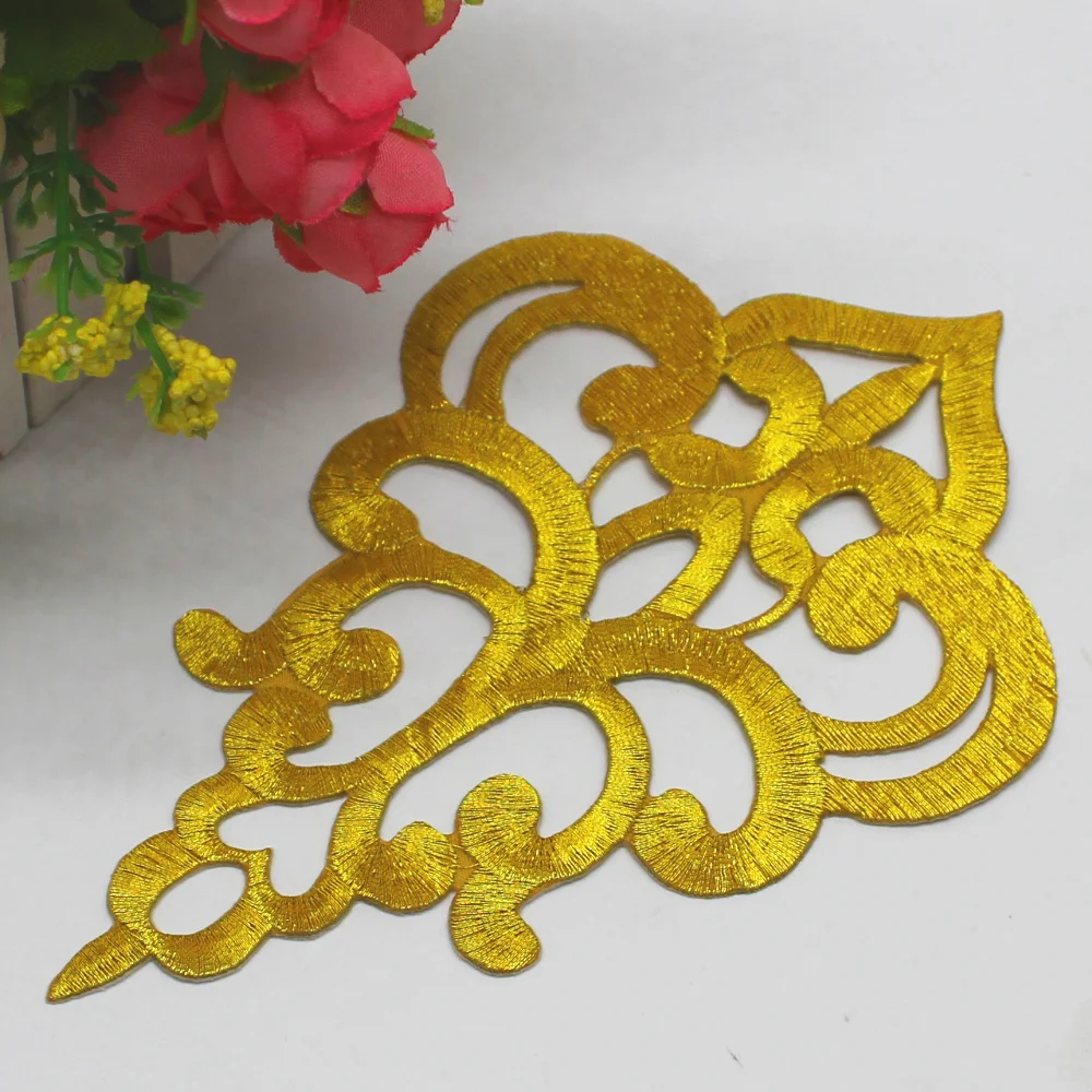 YACKALASI Gold Appliqued Iron On Appliques 10 Pcs Flower Diy Trims Metallic Embroidered Patches Gold And Silver 16*10cm