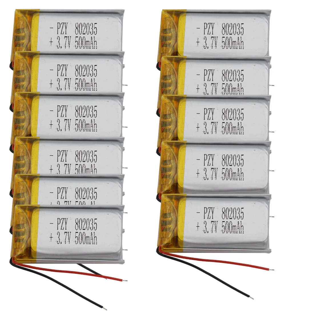 10pcs 3.7V 500 mAh Li-Polymer Li Lithium Battery Lipo Cell 802035 For Camera Solar Lamps Music Player Driving Bluetooth Speaker