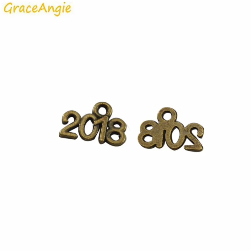 GraceAngie 100pcs/pack 2018 Number Shape Children Graduation Necklace Antique Bronze Bracelet Charms Pendant Women DIY Jewelry