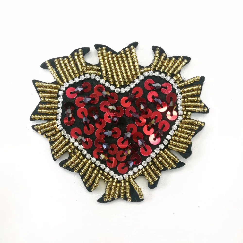 3D Handmade Rhinestone beaded Patches HEART Sew on sequin Crystal patch for clothing beading Applique cute patch