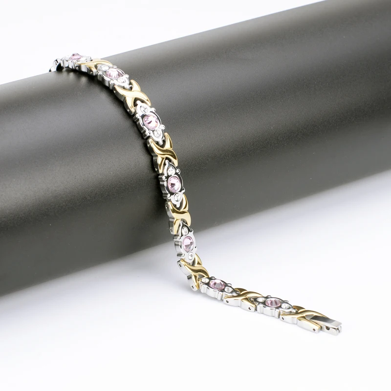 Oktrendy Jewelry Pink Crystal Stone Magnet Health Bracelets for Women DIY Adjustable Length Friendship Gift
