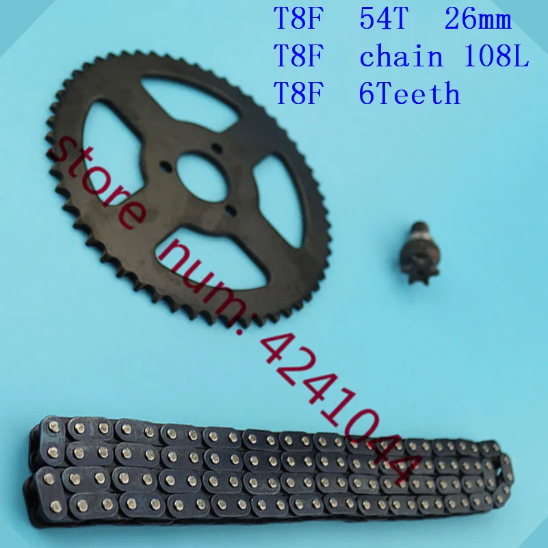 Mini Moto 47cc 49cc Drive System T8F Chain 108 Links with 54Teeth Rear Sprocket  And 6T fronk pinion Fit   Pocket Bike