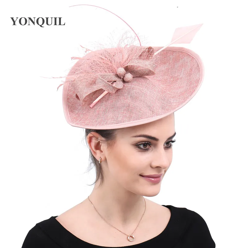 Hot Pink Ladies Chapeau Caps Women Derby Kenducky Fascinators Headwear Headbands Church Headpiece With Feathers Hair Accessories