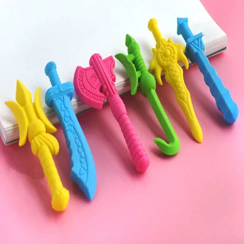 Weapon Eraser Cute Sword and  Blade Eraser Ancient Armed Soldier Eraser 6 pieces per lot