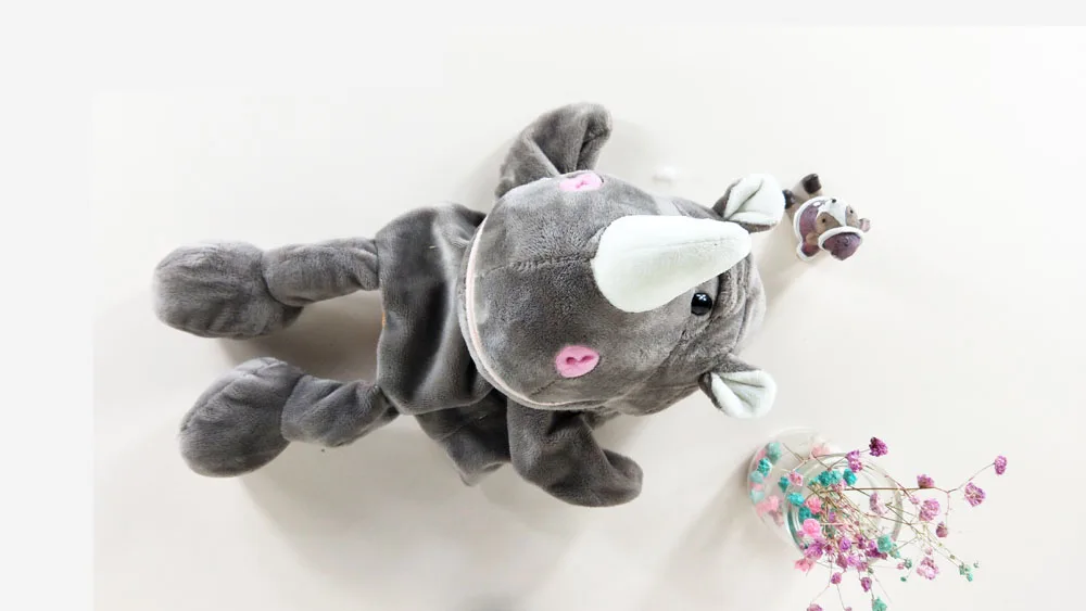 Children Hand Puppet Plush Stuffed Toy Grey Rhinoceros