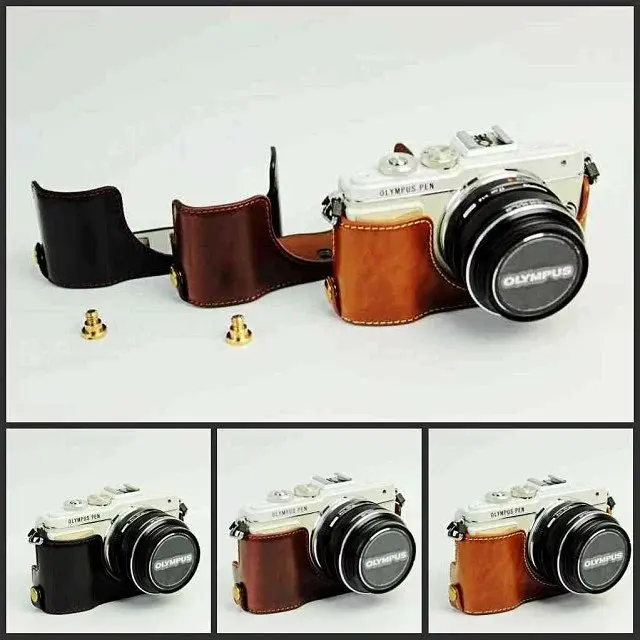 PU Leather Camera Bag for Olympus Pen Lite E-PL7 E-PL8 EPL7 EPL8 Camera Case With battery open