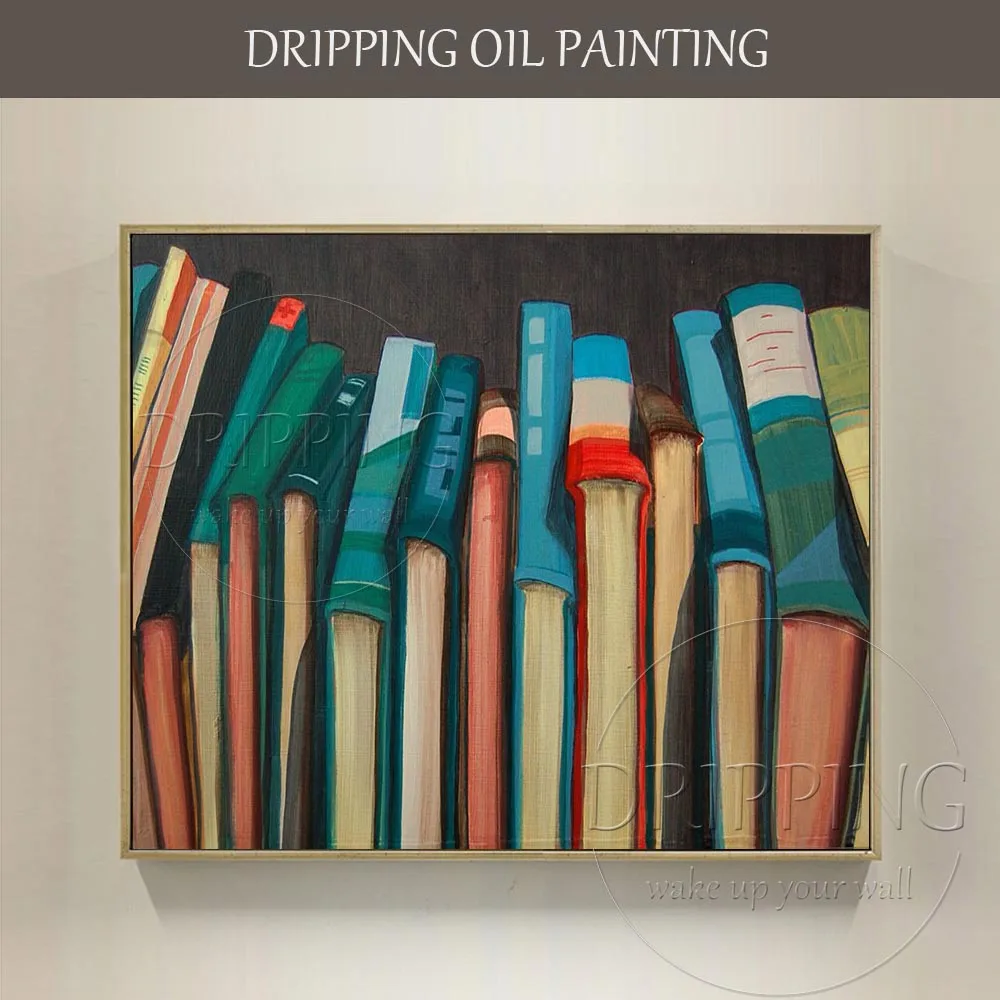 

Artist Pure Hand-painted High Quality Book Oil Painting on Canvas Best Wall Art Book Oil Painting for Reading Room Decoration