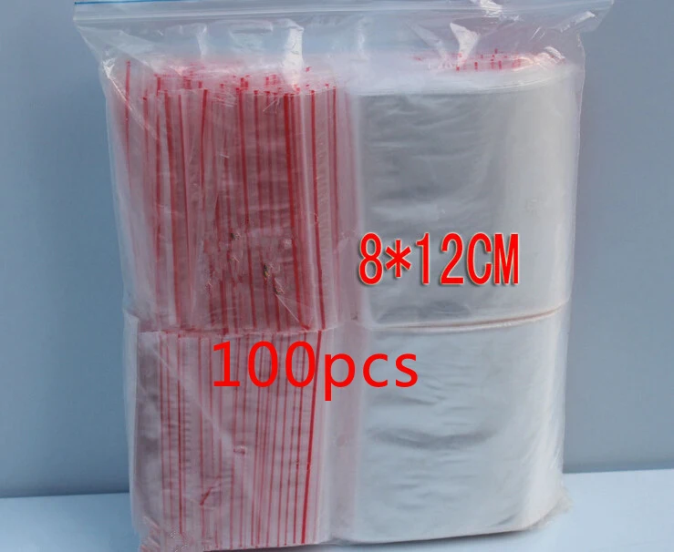 100pcs 8x12cm pe transparent travel gift packaging bags plastic bag for necklace/jewelry diy custom ziplock clear self seal bag