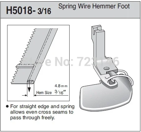 MADE IN TAIWAN LOCKSTITCH BRAID OR TAPE STRAIGHT Spring wire hemmer foot H5018 3/16