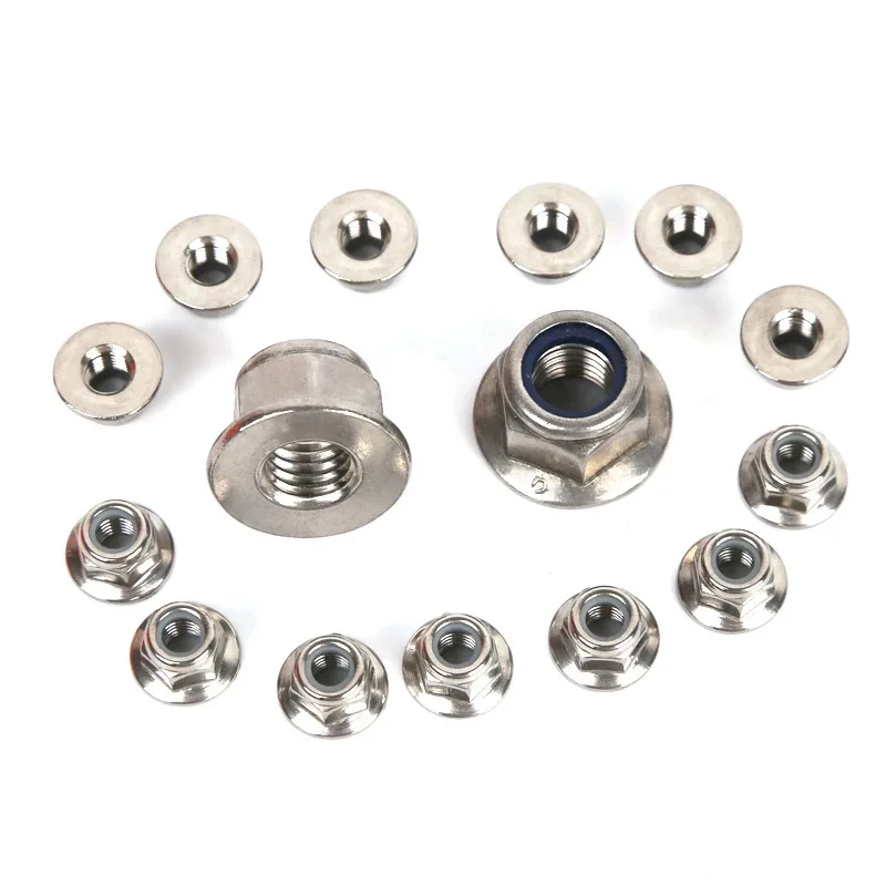 

50pcs/lot DIN6926 M4 M5 M6 M8 M10 M12 304 Stainless Steel Hexagonal Flange Nut With A Non-slip Mat Nylon Locking Nut HW043