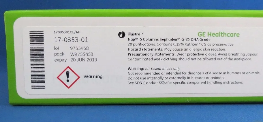 

For GE USA Nap-5 pre-packed Column Sephadex G-25 Item No. 17-0853-01