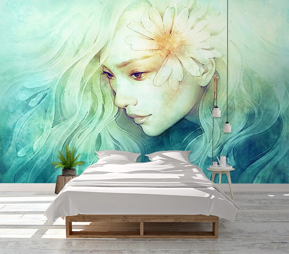 Decorative wallpaper Green fantasy watercolor style background wall painting