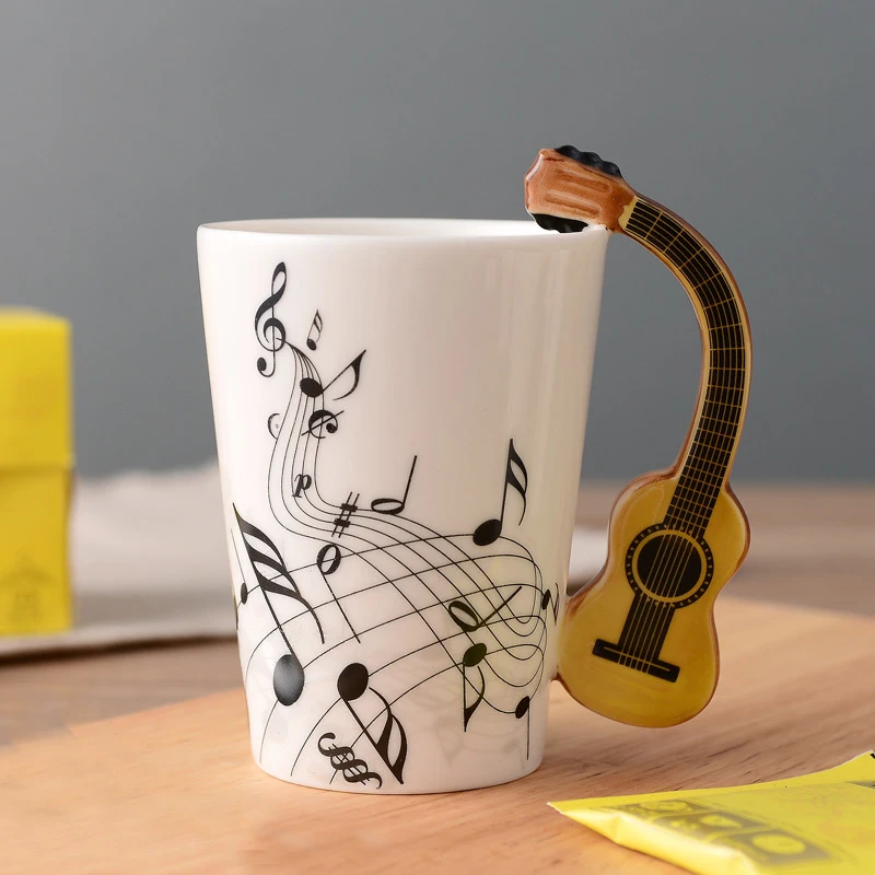 Creative Guitar/Piano/Clarinet/Violin/Saxophone Ceramic Cup Personality Music Note Milk Juice Lemon Mug Coffee Tea Cup Gift