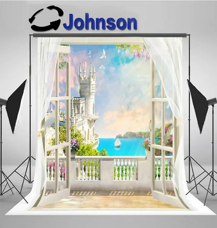 

Mural Princess Castle Swallow Window Tulle backdrop High quality Computer print party backgrounds